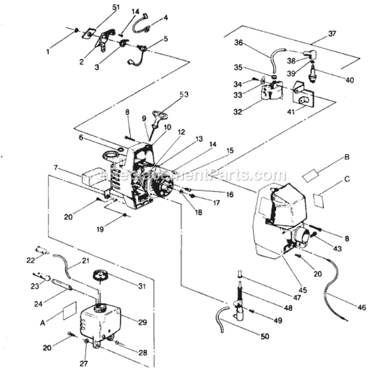 Page E Diagram and Parts List for YP150  Weed Eater Trimmer